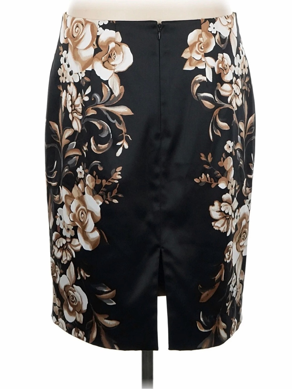 White House Black Market Black Satin Mini Skirt with Beige Floral Print - Picture 7 of 16